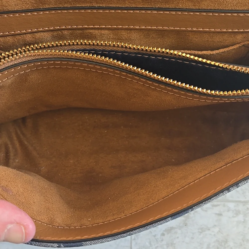Coach Navy Signature Canvas Crossbody with Tan Leather Trim - Picture 12 of 14